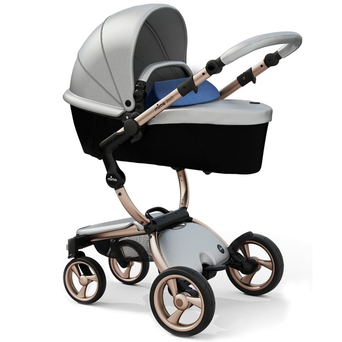 Stroller Mima Xari Argento chassis Rose Gold starter pack Denim Blue