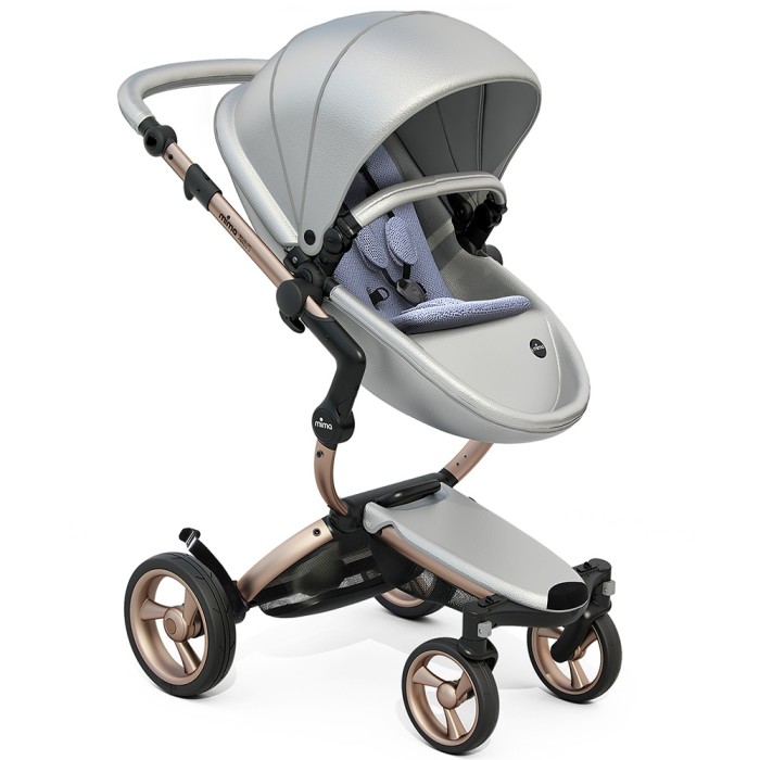 Stroller Mima Xari Argento chassis Rose Gold starter pack Pixel Blue