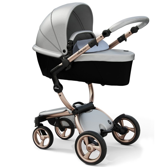 Stroller Mima Xari Argento chassis Rose Gold starter pack Pixel Blue