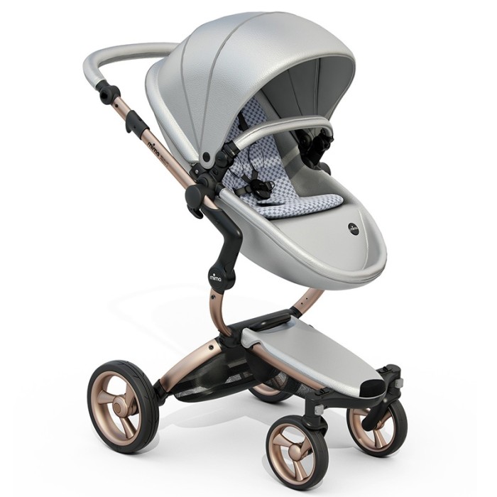 Stroller Mima Xari Argento chassis Rose Gold starter pack Retro Blue