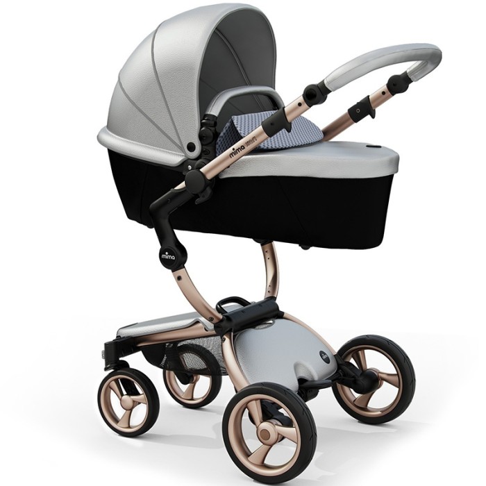 Stroller Mima Xari Argento chassis Rose Gold starter pack Retro Blue