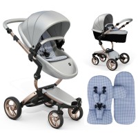 Stroller Mima Xari Argento chassis Rose Gold starter pack Retro Blue