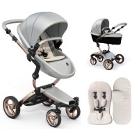 Stroller Mima Xari Argento chassis Rose Gold starter pack Sandy Beige