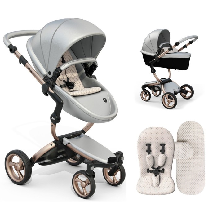Stroller Mima Xari Argento chassis Rose Gold starter pack Sandy Beige