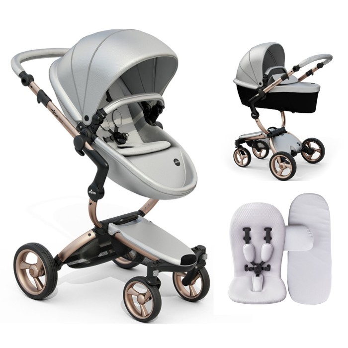 Stroller Mima Xari Argento chassis Rose Gold starter pack Stone White