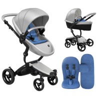 Коляска Mima Xari Argento шасі Black BB стартовий набір Denim Blue