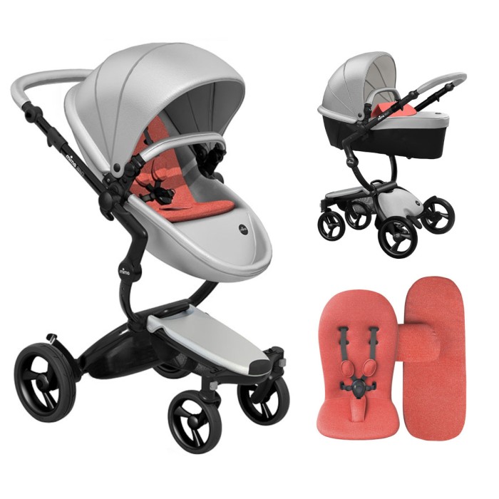 Коляска Mima Xari Argento шасі Black BB стартовий набір Coral Red