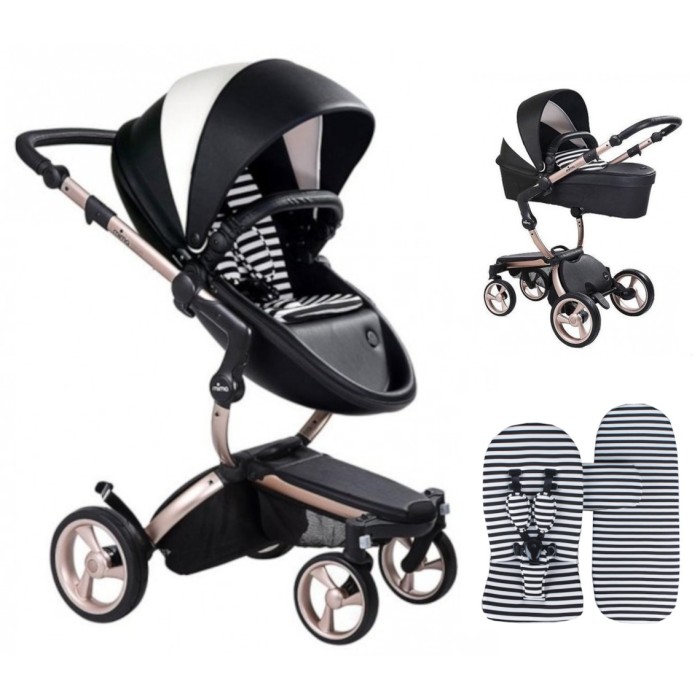 Коляска Mima Xari black шасі Rose Gold стартовий набір Black&White