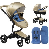 Stroller Mima Xari Champagne chassis Black BB starter pack Denim Blue