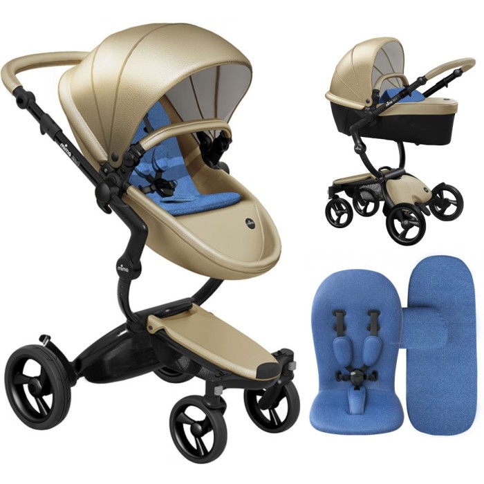 Stroller Mima Xari Champagne chassis Black BB starter pack Denim Blue