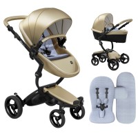 Stroller Mima Xari Champagne chassis Black BB starter pack Pixel Blue