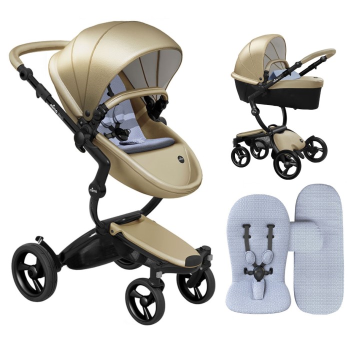 Stroller Mima Xari Champagne chassis Black BB starter pack Pixel Blue