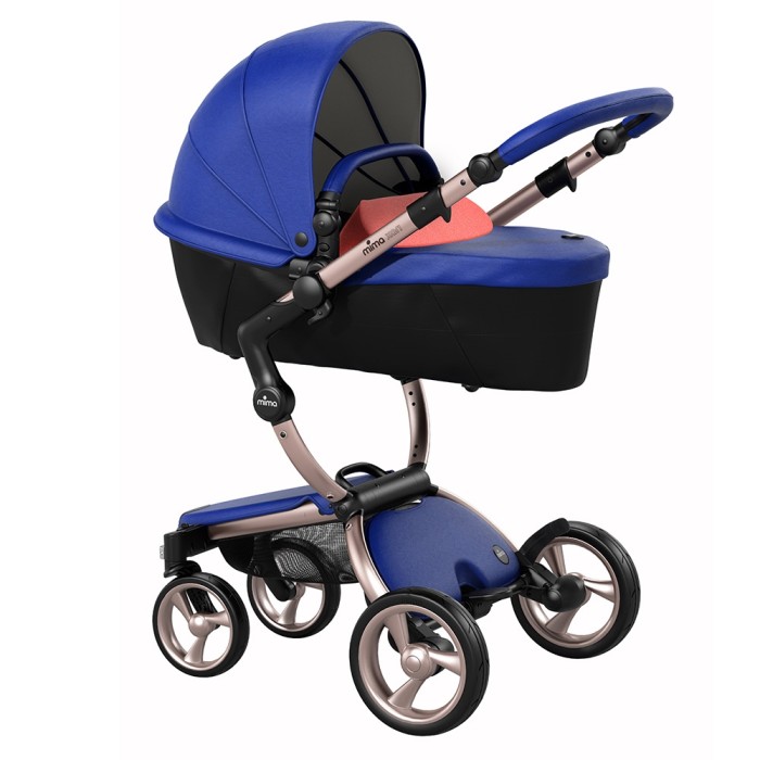 Коляска Mima Xari Royal Blue шасі Rose Gold стартовий набір Coral Red