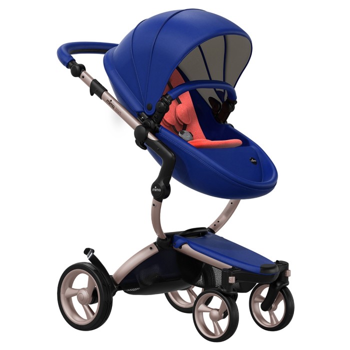 Коляска Mima Xari Royal Blue шасі Rose Gold стартовий набір Coral Red