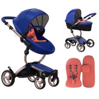 Коляска Mima Xari Royal Blue шасі Rose Gold стартовий набір Coral Red