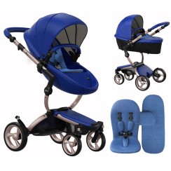 Коляска Mima Xari Royal Blue шасі Rose Gold стартовий набір Denim Blue