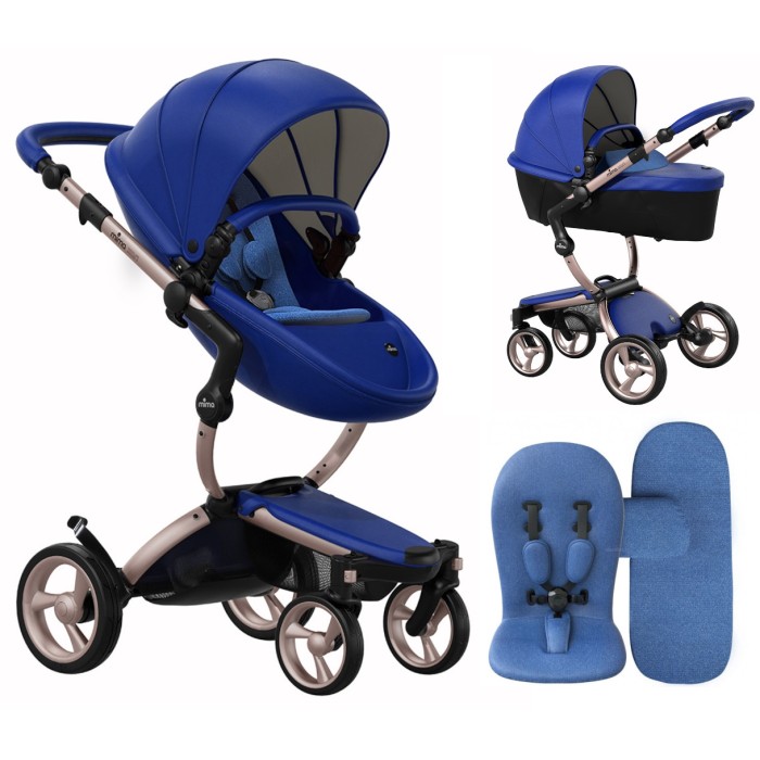Коляска Mima Xari Royal Blue шасі Rose Gold стартовий набір Denim Blue