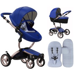 Коляска Mima Xari Royal Blue шасі Rose Gold стартовий набір Pixel Blue