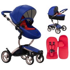Коляска Mima Xari Royal Blue шасі Rose Gold стартовий набір Ruby Red