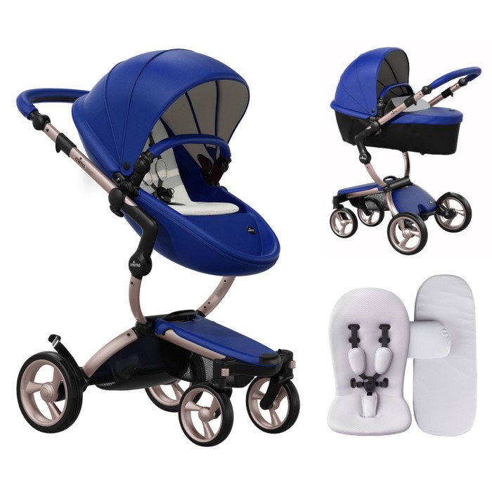 Коляска Mima Xari Royal Blue шасі Rose Gold стартовий набір Stone White